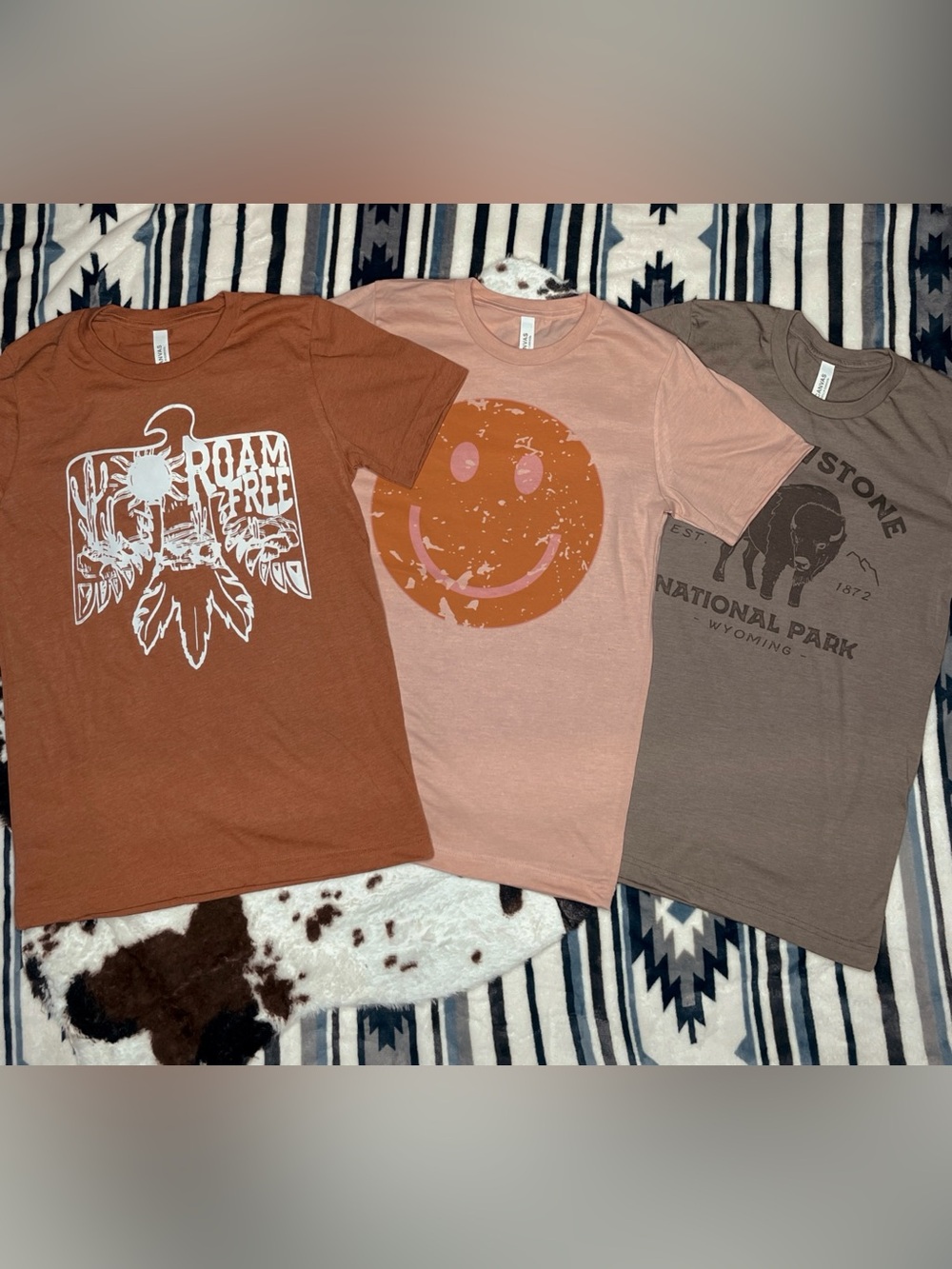 Set of 3 Western Graphic Tees - Rust, Dusty Pink, and Taupe